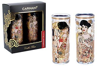 Carmani - Schickes Schnapsglas-Set, 2 Stück, verziert mit Gustav Klimt The Kiss - Adele Bloch Bauer I Gemälde, 60 ml