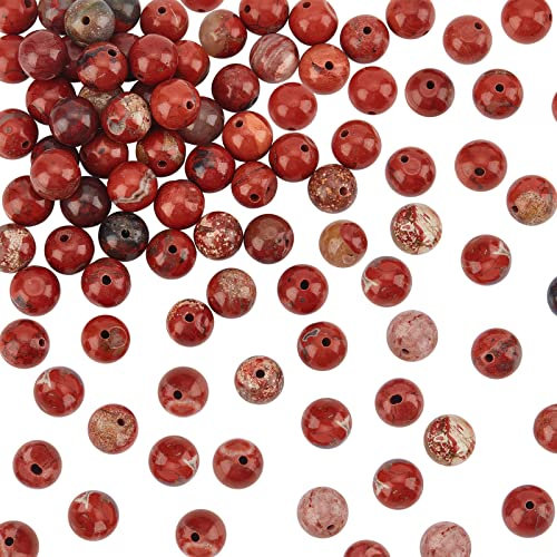 OLYCRAFT 96 Stück 8mm Natürliche Rote Achatperlen Rote Marmorperlen Natürlicher Roter Achat Edelstein Runde Lose Edelsteinperlen Energiestein für Ohrringe Armbänder Schmuckherstellung - 1mm Loch