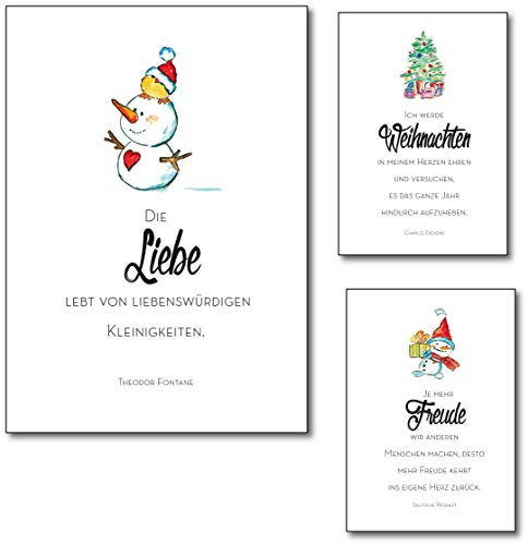 Weihnachts-Postkarten mit Sprüchen und liebevollem Aquarell-Bildern (24er Set verschiedene Motive)