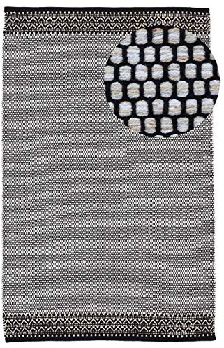 carpetfine Baumwollteppich Kelim Mia Beige 80x150 cm | Moderner Teppich für Wohn- und Schlafzimmer