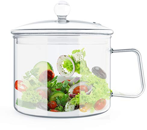 Suwimut Glass Saucepan with Cover, 1300ml/40 FL OZ Heat-Resistant Glass Stovetop Pot and Pan with Lid and Handle, Clear Glass Cookware Set Cooktop Safe for Pasta, Noodle, Soup, Milk