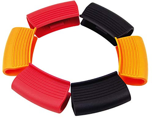 6 PCS Silikon-Assist Heißgriffhalter, Topflappen-Abdeckung, rutschfeste Topflappen-Hülle, hitzebeständiger Topflappen, Kochgeschirr-Griff für Gusseisen (rot, orange, schwarz)