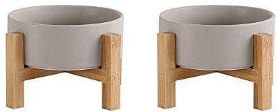 Ceramic Elevated Raised Cat Bowls - Cat Food Dish with Stand - Double Raised Cat Food and Water Bowls Anti Vomiting - Pet Bowl with Anti Slip Rubber pad - Stress Free for Cats and Small Dogs -set of 2