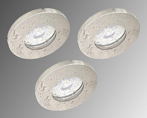 Trango 3er Set 6729IP65-039M6KSD IP65 Bad Einbaustrahler aus ALU-gebürstet inkl. 3x 5 W 3-Stufen dimmbar 6000K kaltweiss Ultra Flach LED Modul, außen Einbauspots, Deckenstrahler, Dusche Deckenlampe