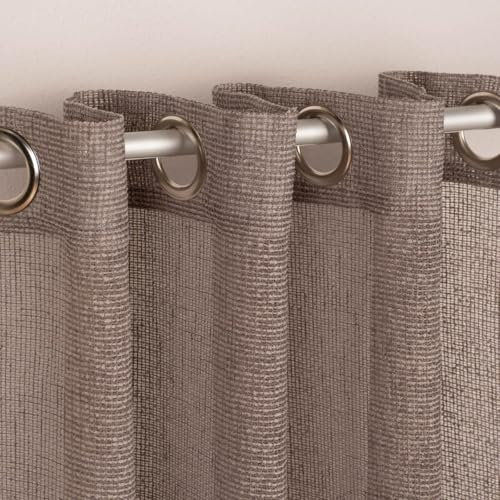 SCHÖNER LEBEN. Ösengardine Netzstruktur gestreift Taupe 140x245cm