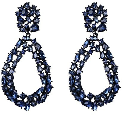 EVER FAITH Mujer Cristal Austríaco Aro Abierto Oval Lágrima Perforado Pendientes Azul