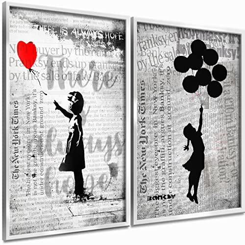 Boikal Collection Bilder Collage Wandbilder ohne Rahmen Poster Set Banksy - Balloon Girl - 2-teilig, 40 x 60 cm A2