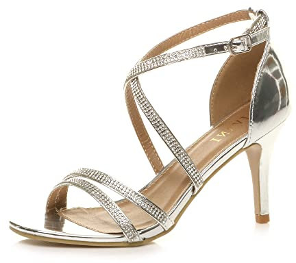 AJVANI Mid high heel strappy crossover wedding sandals shoes size 8 41