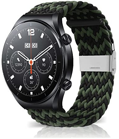 MiRowy 22mm Cinturino per Xiaomi Watch S1 Pro/Xiaomi Watch S1 Active, Regolabile Intrecciato Cinturino per Xiaomi MI Watch/Xiaomi Watch S1, Nero & Verde