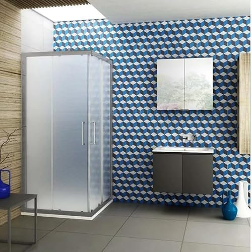 BOX DOCCIA ANGOLARE SCORREVOLE KARMEN ANTE IN VETRO CRISTALLO OPACO SATINATO 6mm QUADRATO - RETTANGOLARE - SEMICIRCOLARE (90x90 Quadrato)