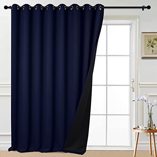 Yakamok 100% Blackout Extra Wide Thermal Insulated Curtains, Total Shade Patio Door Curtain, Full Light Shading Sliding Door Drape Room Divider for Living Room/Bedroom, Navy Blue, W100 x L108, 1 Panel