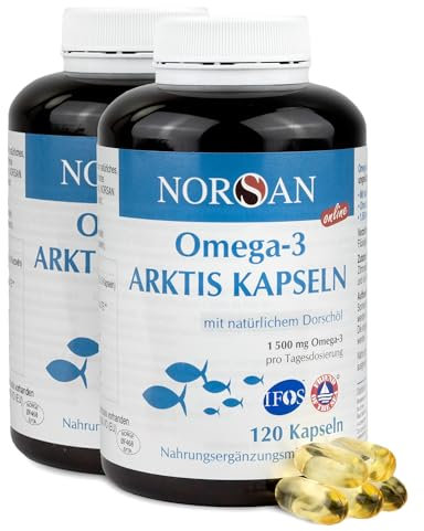 NORSAN Premium Omega-3 Arktis Dorschöl Kapseln 2x120 Kapseln - 1.500 mg Omega-3 pro Portion - aus nachhaltigem Wildfang