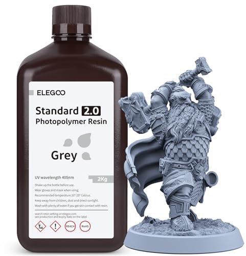 ELEGOO 3D Drucker LCD UV Resin, 405nm Standard Photopolymer Resin für LCD/DLP 3D Drucker Photopolymer Harz, 2kg 2.0 Grau