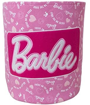 Character World Barbie Official Storage Bin | Pink Badge Design, Toy Box Laundry Basket | Organiser For Children's Bedroom, Kids Playroom | 38 x 31 x 31cm Cotton Canvas