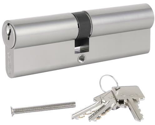 DIDA 100mm Euro Barrel Lock 45/55 Door Barrel Lock Profile with 3 Keys Anti-Pick and Anti-Bump High Security BS EN 1303:2005 Nickel