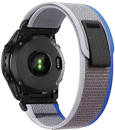 Nylon Uhrenarmband Kompatibel mit Garmin Feinx 6/5/7 Armband, 22mm Quick Fit Klettverschluss Nylon Armband für Fenix 7 Pro/6 Pro/5 Plus/Forerunner 935/945/955/Instinct/Instinct 2 (Blau)