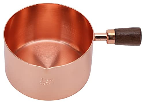 250ml Mini Casserole, 12.6×5cm Acier Inoxydable Casserole à Sauce, Or Rose Chauffe-beurre avec Bec Verseur et Poignée en Bois pour Ustensiles de Cuisine à Domicile(1 tasse)