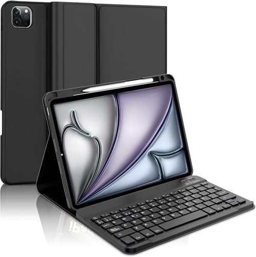 WAVATA Funda Teclado para iPad Air 5 2022/Air 4 2020/Air 11'' M2 2024, Teclado Español Ñ para iPad Pro 11'' 4/3/2/1 Generación, Desmontable Bluetooth-Negro