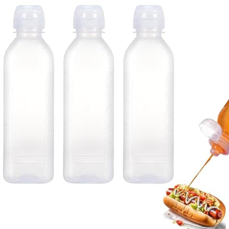 ChAusa 3 Pièces Bouteille à Condiments 300ml Bouteille à Presser Presser Le Flacon Distributeur de Condiments, Transparent Flacon Souple en Plastique pour La Sauce Piquante,L'huile D'olive