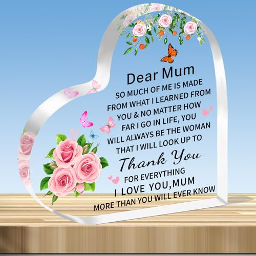 JMIMO Mum Gifts Thank You Mum Gifts from Daughter Son Acrylic Plaque Christmas Birthday Gifts for Mum Dear Mum Present