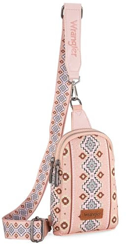 Wrangler Azteken-Crossbody-Tasche für Damen, Umhängetasche mit abnehmbarem Riemen, Azteken-Rosa