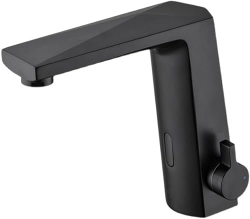 XJTNLB Wasserhahn mit Sensor Batterie Schwarz Infrarot Sensor Wasserhahn mit Einstellbarem Temperaturbegrenzer Mischbatterie Waschbecken aus Messing