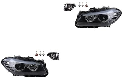 Johns, Scheinwerfer Satz Halogen Front passend für BMW 5 F10 F11 03/2010-06/2013 H7 H7 Links & Rechts + Nebelscheinwerfer + Leuchtmittel