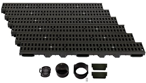 ScarMaxx - Set di canali di drenaggio A15 - Canale per Pavimenti - Scarico per Acqua piovana - Scarico con griglia - Canale di drenaggio - Piatto - Plastica - Altezza 60 mm - Nera Classica - 6 m