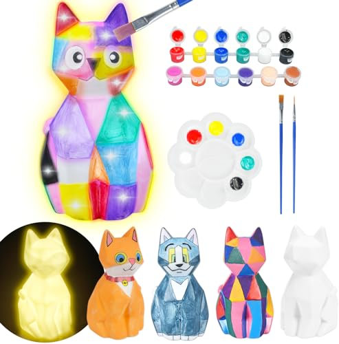 FGZU Katzenlampe Bastelset Kinder ab 6 jahre, Kreatives Geschenk Mädchen 6 7 8 9 10 Jahre, Basteln Mädchen 6-12 Jahre, DIY Katze Spielzeug Kinder Ostern Geschenkideen