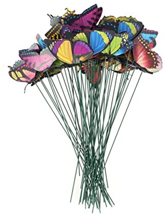 VINTORKY 50-Teiliges Set Garten Schmetterling künstliches Schmetterlingsdekor Stöcke künstliche blüten Artificial Schmetterlingsstock Schmetterling künstlich draussen schmücken
