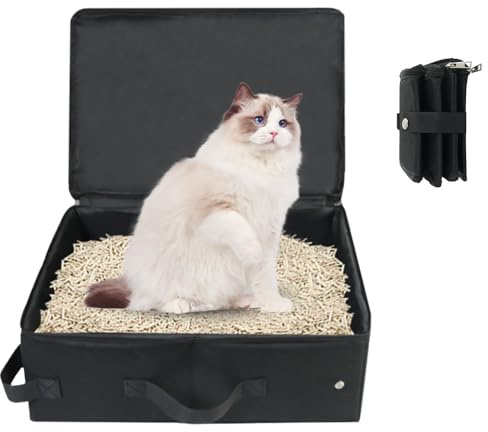 Palwin Faltbare Katzentoilette mit Deckel, Tragbare Katzenklo für Reise, wasserdichte Haustier Katzenklo, Katzen Toilette aus Oxford Stoff für Unterwegs Auto Reisen Camping Leicht