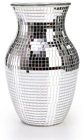 SOUJOY Disco Vase, Silver Mosaic Mirror Vase for Centerpiece, Handmade Glass Bud Vase for Wedding Flower Arrangeme, Living Room, Kitchen, Home Decor
