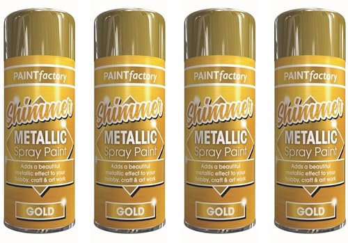 HitlineUK 4 x Gold Spray Paint Multi Purpose Metallic Gold Paint Wood Metal Paint 200ml Interior/Exterior