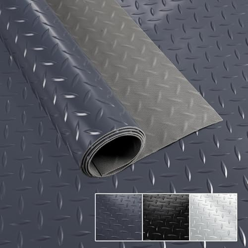Revêtement de sol en PVC vendu au mètre, 1,5 mm d'épaisseur, inodore, tapis en tôle ondulée, antidérapante à carreaux Dionis, anthracite, 300 x 100 cm