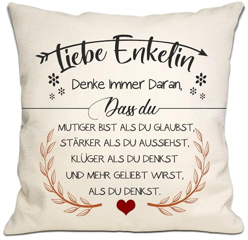 Bommex Du mutiger bist als du glaubst Kissenbezüge für Enkelin von Oma Opa inspirierendes Geschenk für Liebe Enkelin Geburtstag Abschlussfeier (Enkelin-1)