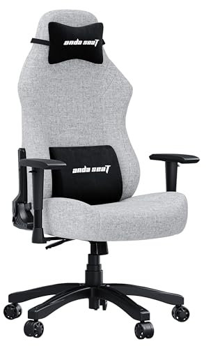 Anda Seat Luna Großer Gaming-Stuhl – Ergonomische Liegestühle für Videospiele, Leinenstoff, Computer-Heimbüro-Stuhl, strapazierfähige Nacken- und Rückenstütze, Lendenwirbelstütze, grauer Klappsitz für