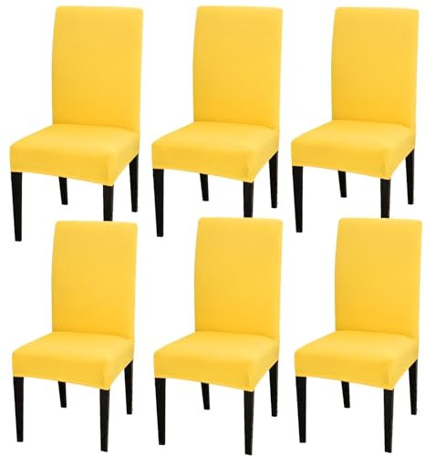 Gluhbirnen Stuhlhussen 6er Set, Stretch Abnehmbare Waschbar Stuhlbezug, Hussen für Stühle, Stuhlbezug Sitzfläche, Geeignet für Hotels, Bankette, Restaurants, Familien, Bonbongelb