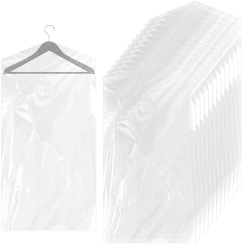 cobee 60x150 cm Garment Bags for Hanging Clothes, 12 Packs Plastic Dry Cleaner Bags, Hanging Dust-Proof Clothing Protector Covers for Long Dresses, Suit, Coat Closet Clothes Storage