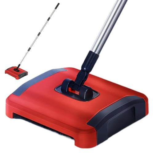 BEAHING Carpet Sweeper Manual 3 Rolling Brushes Floor Sweeper Carpet Brush with Wheels and Large Waste Bin 43inch Detachable Carpet Cleaner for Pet Hair Dust Debris Carpet Sweeper