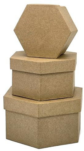 AllStellar Sechseckige Pappmaché-Nistkästen – kleines Set mit 3 Pappmaché-Boxen mit Deckel zum Basteln, für Geschenke, Aufbewahrung von Schmuck, Schatz, Accessoires, Kosmetik, Ornament und mehr