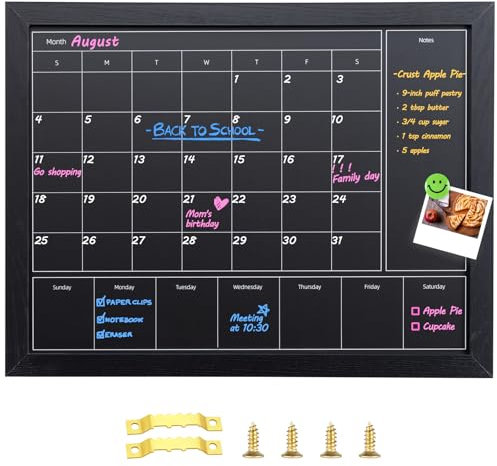 Aitakatta 3-in-1-Kreidetafel-Kalender für die Wand, 43,2 x 33 cm, magnetischer Monats- und Wochenkalender, Tafel für die Wand mit schwarzem Holzrahmen, Kreidetafel zum Aufhängen für Dekor/Memo (YL+