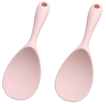 PDETVEO 2 x 22,6 cm Silikon-Reispaddellöffel, rosa antihaftbeschichtet, hitzebeständiger Reiskocher Löffel für Reis, Salate, Kartoffelpüree