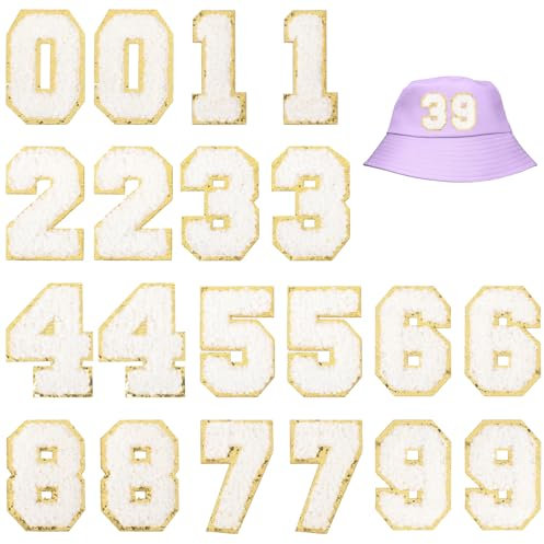 20 Stück Zahlen zum Aufbügeln Selbstklebend Chenille Bügelbilder 0-9 Nummer Patches zum Aufnähen für Kleidung Weste Jeans Hut Reparatur Dekoration DIY Bügelbild Selbst Gestalten