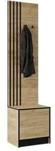 KIER FURNITURE Flurgarderobe Modern - Garderobenschrank mit Sitzbank, Haken und Schuhschrank - Flur Möbel Geräumig und Stilvoll - BxHxT 53,2x205x39cm - Craft Eiche