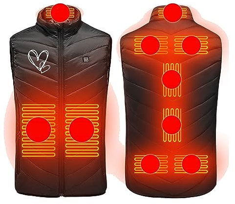 2024 Testsieger Beheizbare Weste für Herren Damen, USB Elektrische Heizweste, 13/11/9 Heizzonen Beheizte Weste Heizbereiche, Wärmeweste mit Heizung für Outdoor Wandern Skifahren (Ohne Powerbank)