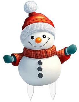 Weihnachtsstecker Schneemann Figur Gartenstecker 2D Flache Holzstecker Weihnachtsdeko Niedlich Schneemann Dekostecker aus Holz Gartenzaun Stecker Zaundeko Holzdeko Weihnachten Gartendekoration (C)
