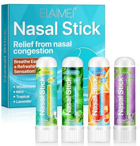 Nasal Stick 4 Pack, Schnelle Hilfe Von Einer Verstopften Nase, Verbessert die Atmung und Steigert Den Fokus, Mit ätherischen Ölen und Menthol Gemacht, Bietet Frische Kühlung Sensation