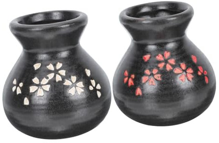 KOCKSHION Vasos Para Hielo Seco Estilo Japonés, Taza De Cerámica Blanca Diseño De Flores Rojas y Blancas, 2 Piezas, Recipiente Inclinado Para Sashimi, Uso Doméstico y Restaurantes