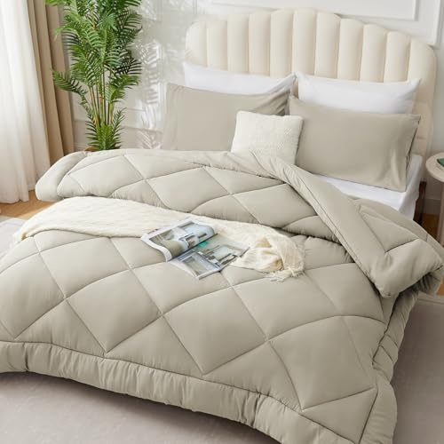 WAVVE Bettdecke 155x220 cm Ganzjahresdecke 4 Jahreszeiten, Steppdecke 300gsm Mikrofaser 155x220cm, Super Weiche Decke Zudecke Schlafdecke Atmungsaktive 155 x 220 Beige