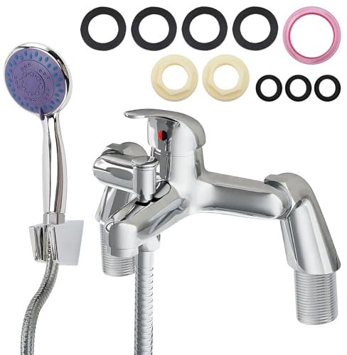 Robinets de bain avec pommeau de douche à main et tuyau de 1,5 m, robinet de baignoire, montage sur le plateau, poignée unique, mitigeur de baignoire, mitigeur de douche pour baignoire et douche